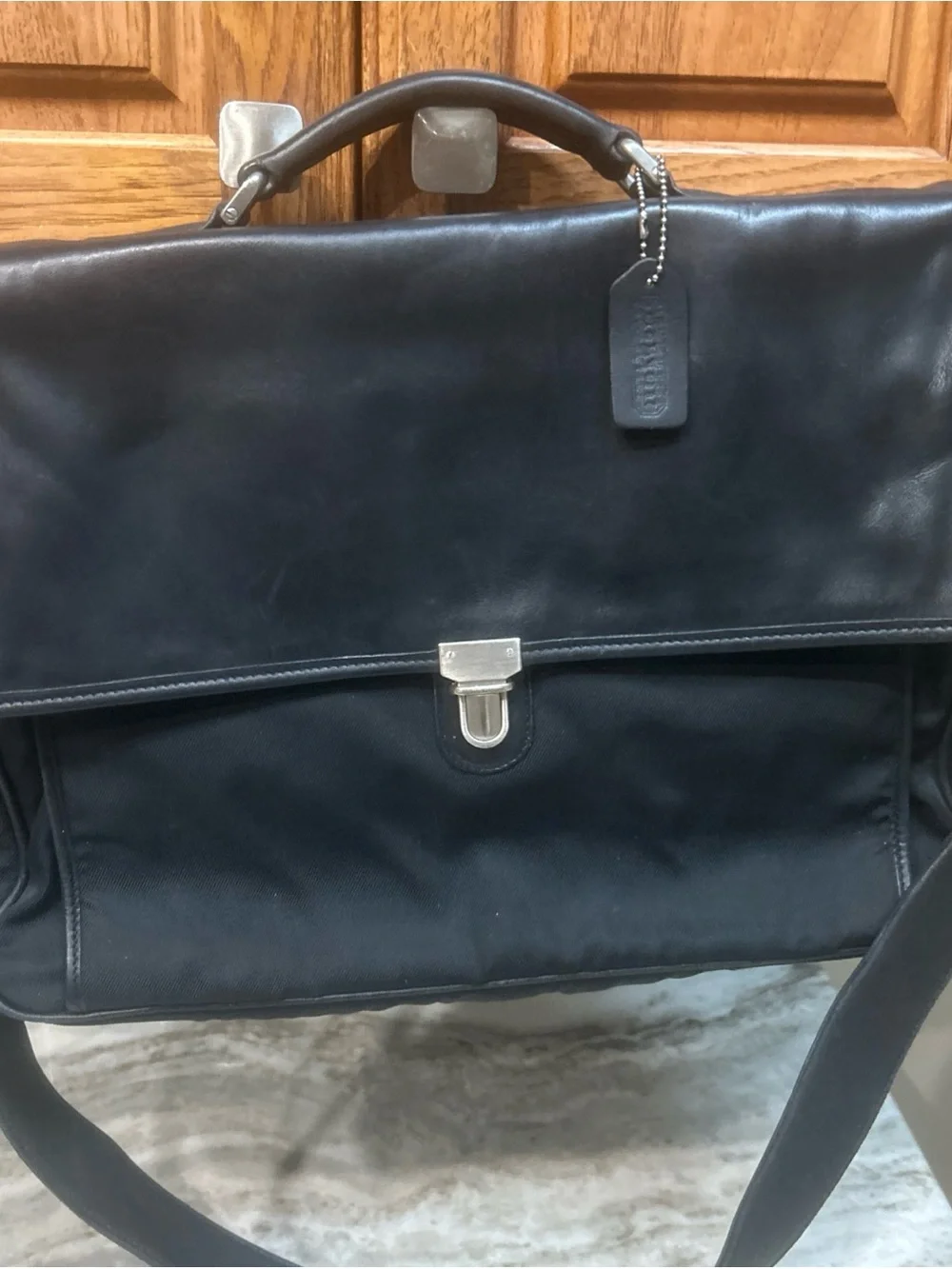 COACH BLACK LEATHER/NYLON BRIEFCASE/MESSENGER BAG Laptop Work Vintage Y2K unisex